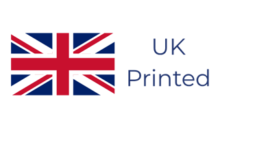 United Kingdom flag icon next to the text UK Printed for local printing services.