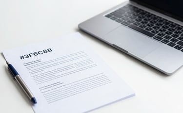 A high-angle shot of a clean, modern desk with legal documents, a high-quality fountain pen, and a laptop. The lighting is bright and professional. The color palette includes sophisticated tones of #3F6C8A and #9CC0D9, conveying a sense of organized foundational business setup.