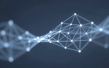 A sophisticated abstract digital visualization showing data flow and network nodes, incorporating #6D6DAA and #1F2937 colors. Modern, clean aesthetic representing digital excellence since 2021.
