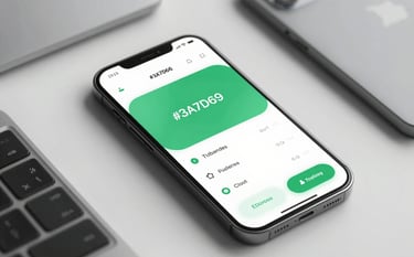 A modern smartphone display featuring a clean app interface with #3A7D69 accents, surrounded by professional digital tools. The style is trustworthy and sophisticated.