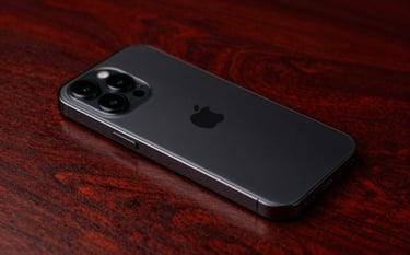 A high-contrast macro shot of a sleek black smartphone and high-end tech on a dark mahogany desk. Atmospheric deep red lighting highlights clean lines and precision, conveying a sense of digital power and international connectivity.