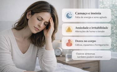 Mulher cansada com dor de cabeça sinais deficiência de magnésio como insônia, ansiedade e dores no corpo