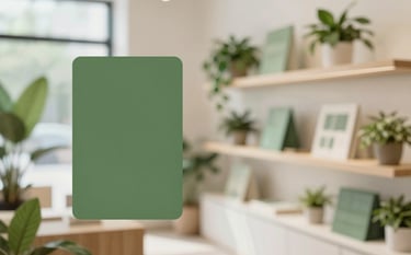 A high-end, clean photograph of a boutique interior in the Hudson Valley, featuring soft natural light, minimalist wood shelving, and lush green plants. The color palette includes soft forest greens (#2D6A4F) and warm whites (#F8F4EE), evoking a sense of calm professionalism and growth.