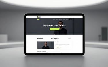 A futuristic studio setting with minimalist architecture. A sleek tablet displays a professional job board interface. The environment uses #1A1A1A and #0A0A0A with subtle #B6FF00 light leaks. Ultra-professional tech aesthetic.