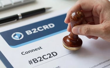 An image representing compliance and meticulous organization, showing high-quality stationary and a legal document seal. Professional lighting, featuring the brand's navy and light blue #B2C2D1 tones, clean and sharp focus.