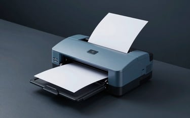 A high-end professional document scanner in a minimalist corporate office. Soft slate blue and dark charcoal navy lighting. The focus is on precision and high-efficiency paper handling.
