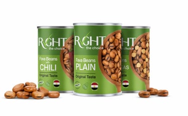 Right Canned Food - Fava Beans from Egypt available plain, with Chili, and Chickpeas