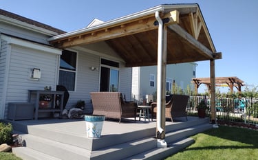 Custom timber frame pavilion installed in Columbus, Ohio backyard