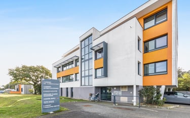 a building with a sign that says,'the building is a building with a