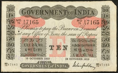 India Banknote 10 Rupees Uniface Gubbay 1919
