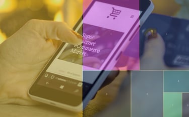 A graph over a mobile device on an ecommerce website to symbolise AI in loyalty