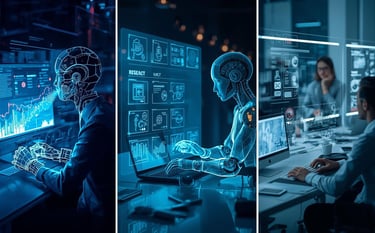 AI agents handling research, documentation, and form processing tasks in modern workplace