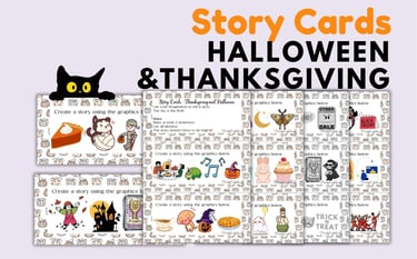 Halloween Thanksgiving ELA ESL Creative Task Cards for speaking writing, and vocabulary