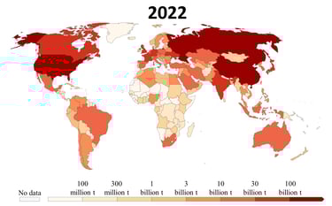 Map of cumulative CO2 emissions since 1750 by country in 2022
