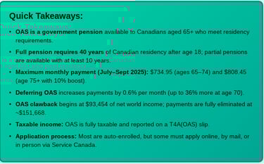 Quick Takeaways from blog post on Old Age Security (OAS)