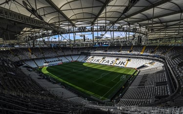 a soccer field with a soccer field and a stadium