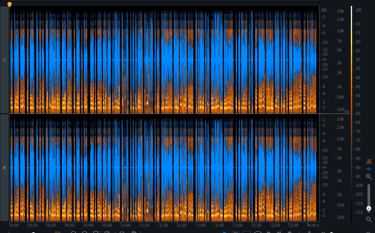 screenshot of an audio editor showing a waveform heat map for unwanted noises in a special tool.