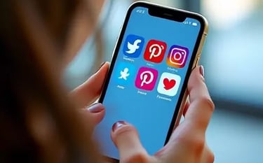 Symbolbild für Content-Moderation-Jobs im Call-Center in Lissabon: Handy mit Social-Media Symbolen.