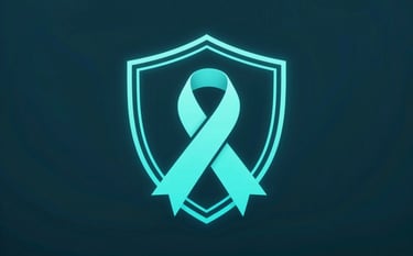 A sophisticated, high-tech digital shield icon with a glowing cyan ribbon, rendered in a thin-line outline style. The background is a deep midnight teal (#003B42), evoking financial stability and regulatory compliance in the European market.