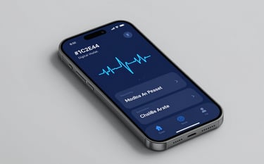 A sleek smartphone displaying a modern digital wallet application interface, showing pulse and data credit options, professional studio lighting with soft shadows, using a color palette of #1C2E4A and #2E6A8A, minimalist and high-tech feel.