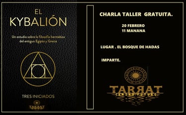 Anuncio de charla taller gratuita sobre El Kybalión y filosofía hermética en El Bosque de Hadas.