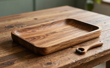 Bandeja de madeira maciça entalhada a mão