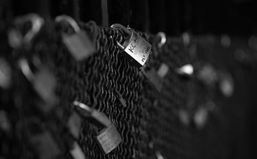 Padlocks at the top of The News Steps in Edinburgh's Old Town