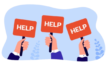 Pancarte avec panneaux "help" : besoin d'aide ?