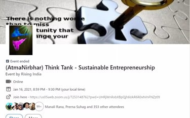 RisingIndia's ThinkTank conducts innovative monthly session on entrepreneurship (AtmaNirbhar) Bharat