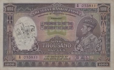India Banknote KGVI 1000 Rupees Karachi