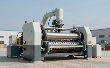 A high-authority image of a wheel sand washer machine operating in a professional aggregate plant. The machinery is depicted as robust and modern. The background features a clear blue sky filtered with the muted tones of #5B7B7C and #A3B5B5, emphasizing industrial efficiency and quality.