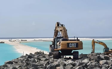 a construction worker is working on a beach