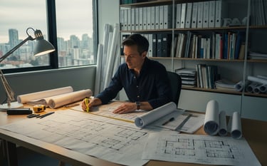 Architect reviewing as-built permit drawings for Vancouver renovation approval