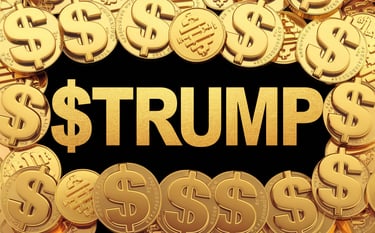 Trump Crypto crypto with gold coins and dollar signs