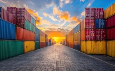 Shipping containers in a storage yard