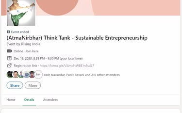 RisingIndia tested AtmaNirbhar ThinkTank webinar for Entrepreneruship summit in India TOP StartUps