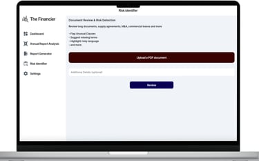 risk identifier feature of the financier web app displayed on a laptop screen