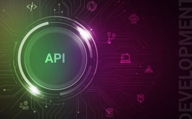 Ilustrasi tombol digital dengan tulisan API untuk pengembangan integrasi sistem