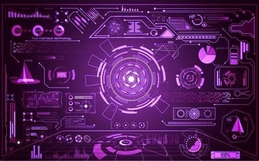 Antarmuka digital futuristik yang mewakili layanan pembuatan perangkat lunak khusus