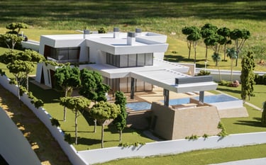 maqueta edificio con piscina