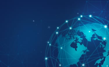 globe against a blue background showing interconnected networks