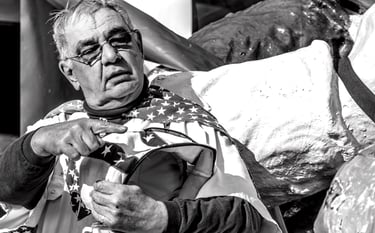 black and white photo of a veteran