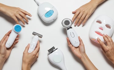 a woman's hands holding a device and a woman's hands with a
