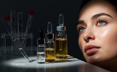 a woman with a bottle of liquid in her hand
