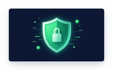 An abstract 3D visualization of digital security, featuring a glowing shield icon and data streams in #4CAF9D over a deep navy background #0F1D33. The style is professional, corporate, and technologically advanced.