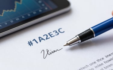 Macro shot of financial documents, a signature pen, and a tablet displaying a growth chart. The style is clean and sophisticated, using the brand colors #1A2E3C and #8CB3C7 to convey steadiness and success.