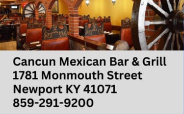 Cancun Mexican Bar and Grill interior with rustic booths and wagon wheel decor in Newport KY.