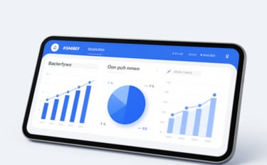 A clean, sophisticated digital dashboard showing real-time mobile app analytics with 3D isometric charts and data points. The style is professional and cutting-edge, utilizing a color palette of #3A6B8F and #8DAABF against a crisp #F1F4F9 background. High-tech and efficient atmosphere.