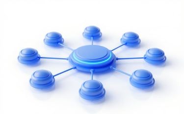 A high-tech, minimalist visualization of a central data hub connecting various enterprise nodes. Soft blue glow (#2C528B) on a clean white background, professional architectural style, reflecting high-end data consolidation and security.