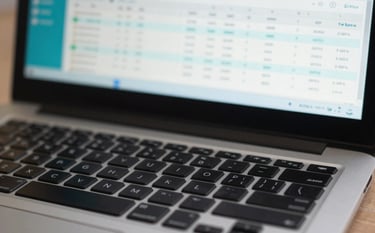 A close-up shot of a keyboard and a screen displaying Tally software and financial spreadsheets. The lighting is crisp and professional, symbolizing career growth and digital skills. Incorporates brand colors #1B4965 and #A7D9D9.